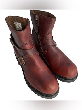 X Element Brown Leather Moto Double Strap Buckle Combat Boots Men’s Size 12M